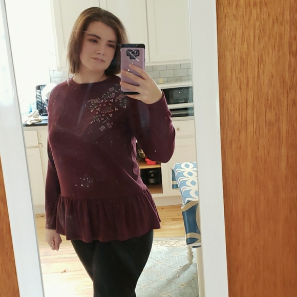 Knox Rose : Plum Ruffle Embroidered Top